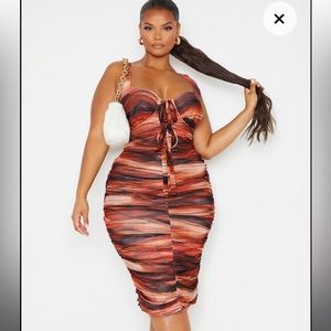 Plus Brown Tie Front Corset Midi Dress